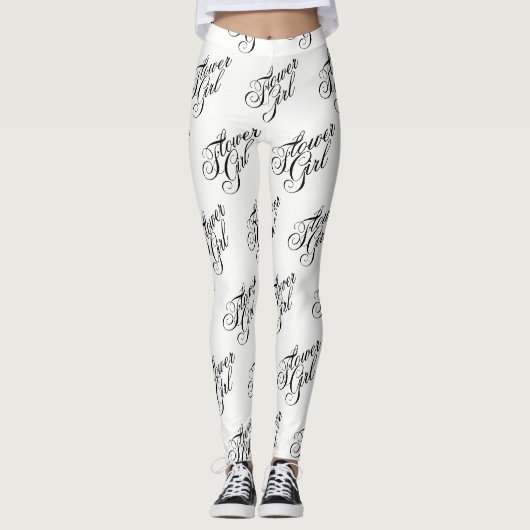 Blumenmädchen Leggings - Schwarz auf Weiß (Vorderseite)