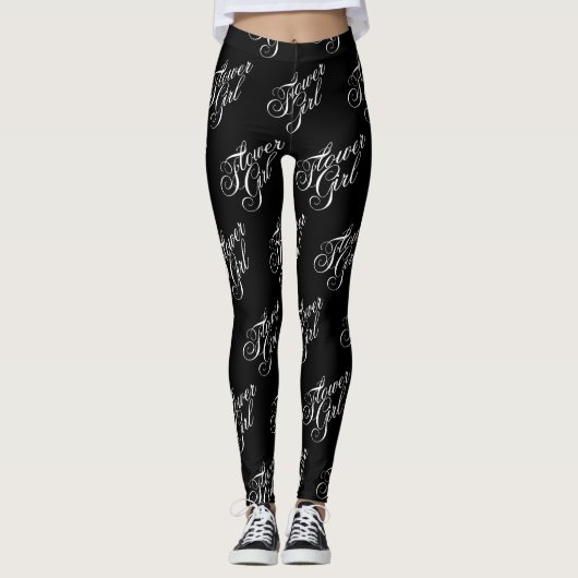 Blumenmädchen Leggings - Weiß auf Schwarz (Vorderseite)
