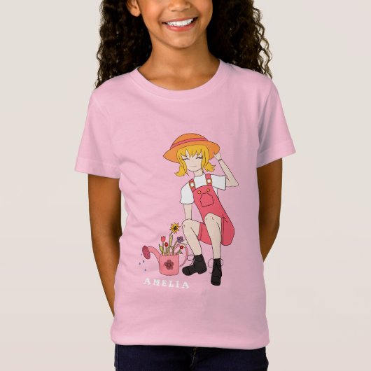 Blumenmädchen mit "Watering Can Blond Hair Name" T-Shirt (Vorderseite)