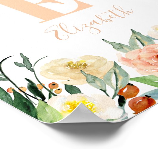 Blumenmädchen-Monogramm. Name der Kinderzimmer-Blu Poster (Ecke)