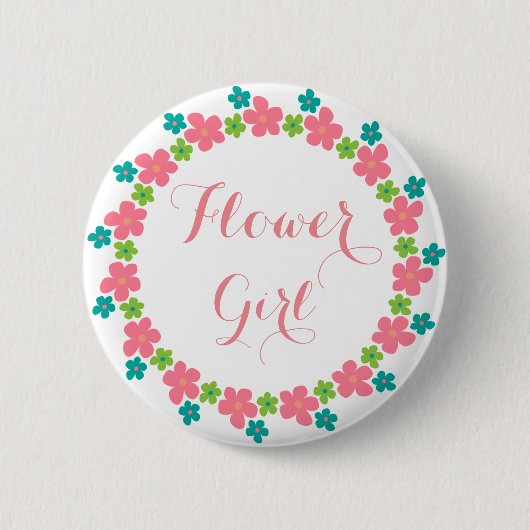 Blumenmädchen Niedliche Kalligrafie Hochzeit Button (Vorderseite)
