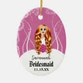 Blumenmädchen oder Bridmaid Pink Redhead Hochzeit Keramikornament (Vorne)