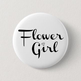 Blumenmädchen Retro-Skript Schwarz auf Weiß Button