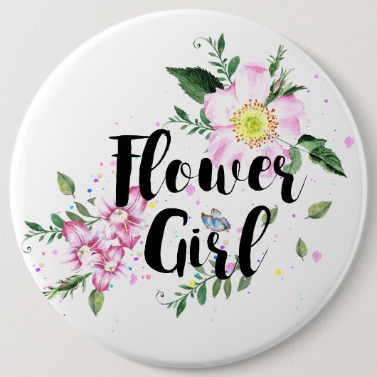 Blumenmädchen Rosa Blumenwasser Hochzeit Button (Vorderseite)