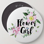 Blumenmädchen Rosa Florale Wasserfarbe Hochzeit Button (Vorne & Hinten)