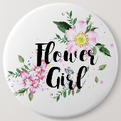 Blumenmädchen Rosa Florale Wasserfarbe Hochzeit Button (Vorderseite)