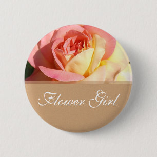 Blumenmädchen rosa gelbe Rosen Hochzeitsname Knopf Button