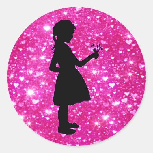 Blumenmädchen Rosa Sparkle Herz Sticker (Vorderseite)
