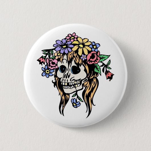 Blumenmädchen-Schädel Button (Vorderseite)