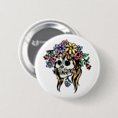 Blumenmädchen-Schädel Button (Vorne & Hinten)