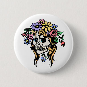 Blumenmädchen-Schädel Button