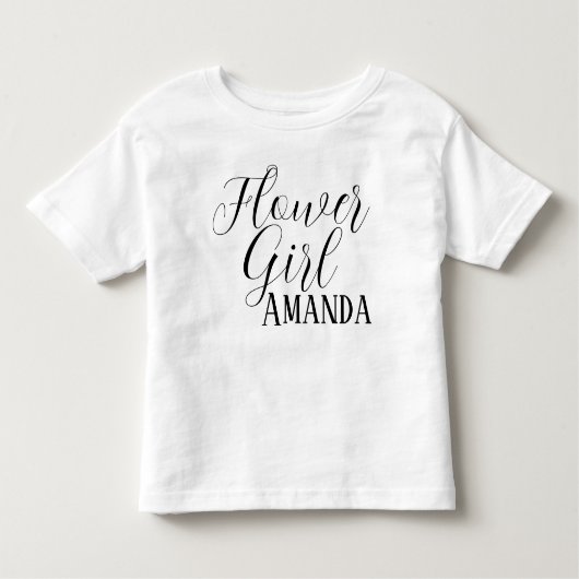 Blumenmädchen Schwarz Moderne Skript Custom Weddin Kleinkind T-shirt (Vorderseite)