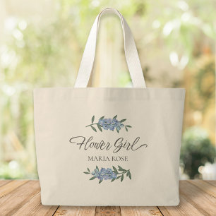 Blumenmädchen süße blaue botanische Floral Chic Jumbo Stoffbeutel