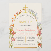 Blumenmädchen Taufe Goldenes Kreuz Bogen & Wildblu