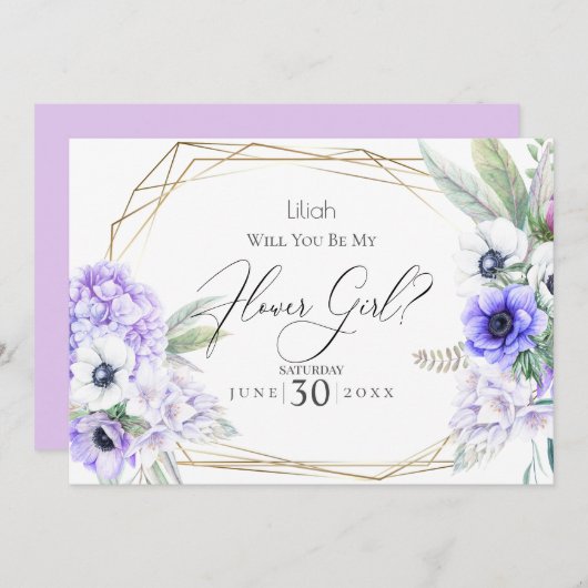 Blumenmädchen | Violet Anemone Floral Einladung (Vorne/Hinten)