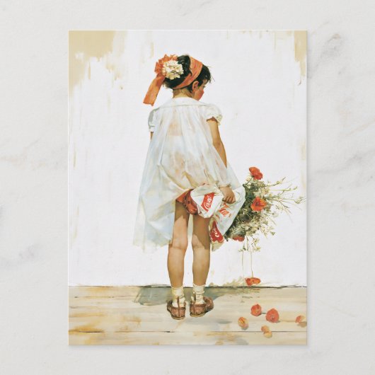 Blumenmädchen-Wasserfarbillustration Postkarte (Vorderseite)