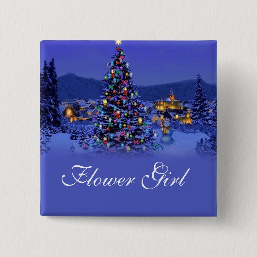 Blumenmädchen-Weihnachtsbaum-Hochzeitsknopf. Button (Vorderseite)