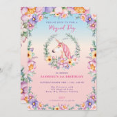 Blumenmagie Einhorn Geburtstag Einladung (Vorne/Hinten)