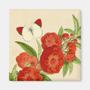 Blumenmagnet im Vintage-Stil m/ roter Blume und Sc Magnet