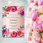 Blumenmagnete zum Geburtstag Rose Magnetkarte<br><div class="desc">Eine elegante Magnetkarte für eine 50. Geburtstagsparty (oder jedes Alter). Mit zeitgenössischem Rosa,  lila und in Rose goldfarbenen Blume,  Blumen als Dekoration. Eine schicke Rose goldener Farbverlauf Hintergrund. Der Name wird mit einem schwarzen handgeschriebenen Stilskript geschrieben.</div>