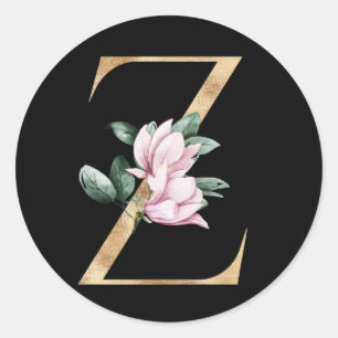 Blumenmagnolie Monogramm in Gold Buchstabe Z Runder Aufkleber