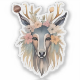 BlumenMajestät: Hirsch mit Blüten und Federn Aufkleber