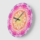 Blumenmandala: farbenfroh Vintag. Große Wanduhr (Winkel)