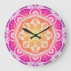 Blumenmandala: farbenfroh Vintag. Große Wanduhr