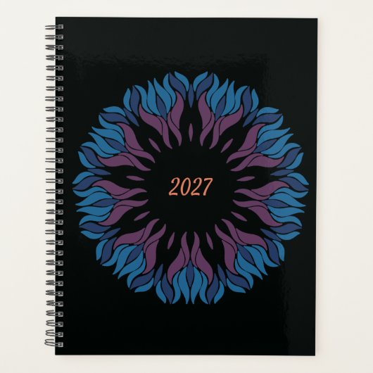 Blumenmandala in Blau und Mauve Planer (Vorderseite)