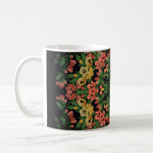 Blumenmandala: rot, gelb Vintag. Kaffeetasse