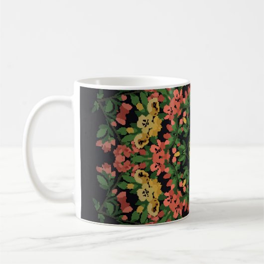 Blumenmandala: rot, gelb Vintag. Kaffeetasse (Links)