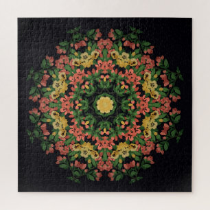 Blumenmandala: rot, gelb Vintag. Puzzle