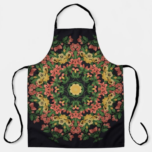 Blumenmandala: rot, gelb Vintag. Schürze (Vorderseite)