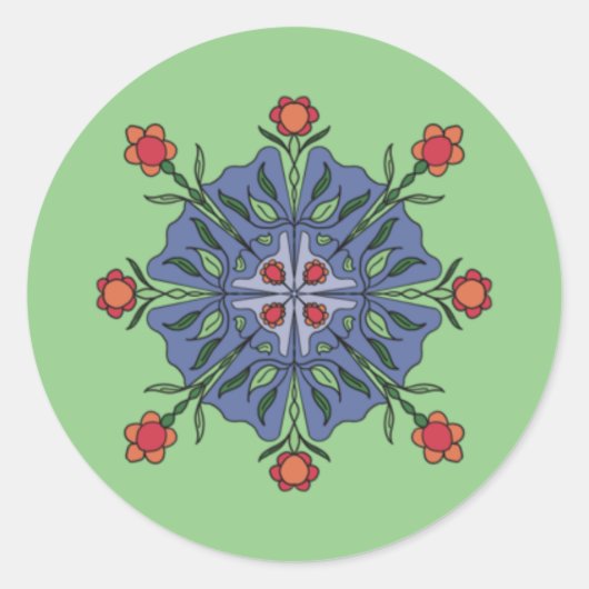 Blumenmandala runder aufkleber (Vorderseite)