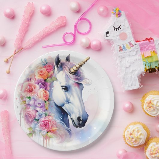 Blumenmane Einhorn/Pferdepapierplatte Pappteller (Party)