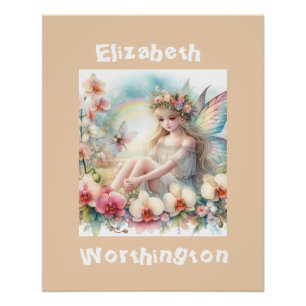 Blumenmärchen der Aquarelldruckerin, rosa Poster