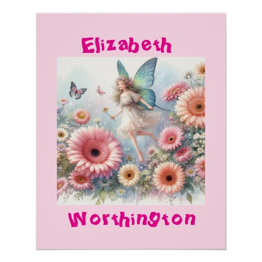 Blumenmärchen der Aquarelldruckerin, rosa Poster (Vorderseite)