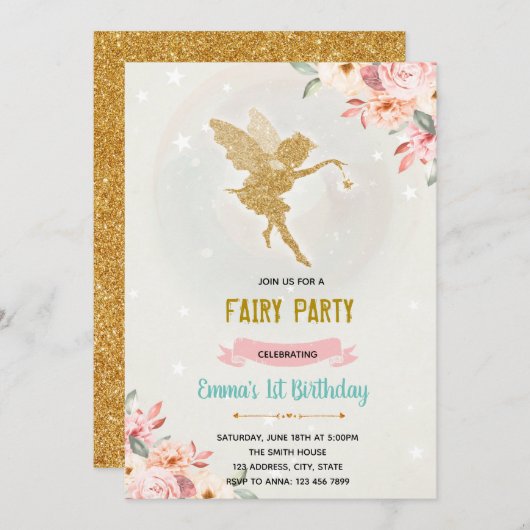 Blumenmärchen Einladung (Vorne/Hinten)