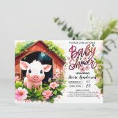 Blumenmärchen Piglet Babydusche Einladung (Stehend Vorderseite)