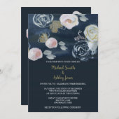 Blumenmarine-u. Goldhochzeits-Einladung Einladung (Vorne/Hinten)