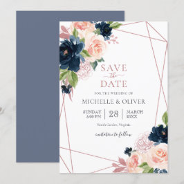 BlumenMarine und Geometrie mit Blush Save the Date Einladung