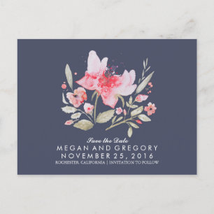Blumenmarine und rosa Wasserfarbe Save the Date Ankündigungspostkarte