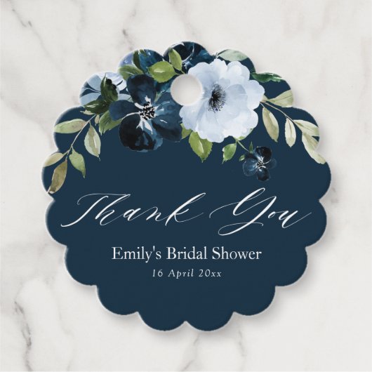 Blumenmarineblau Brautparty danke Geschenkanhänger (Vorderseite)