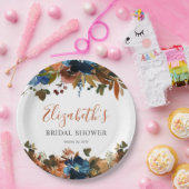 Blumenmarineblau Rostbraun Brautparty Empfang Pappteller (Party)