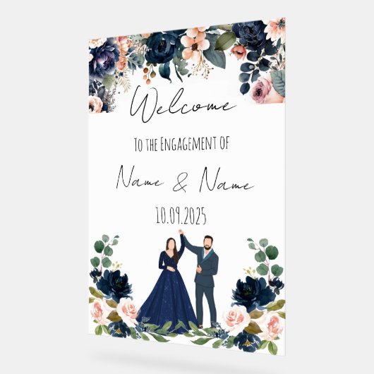 Blumenmarineblau-Schild Verlobung Acrylschild (Winkel)