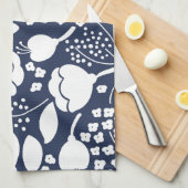 Blumenmarineblau und weißes Küchentuch (Viertel Falte)