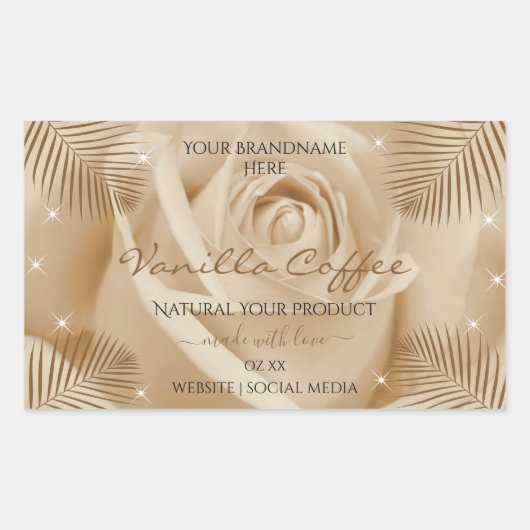 Blumenmarken Blätter der hellbraunen Rose Palm Rechteckiger Aufkleber (Vorderseite)