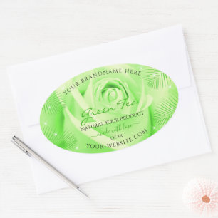 Blumenmarken Blätter für hellgrüne Rose Palm Ovaler Aufkleber