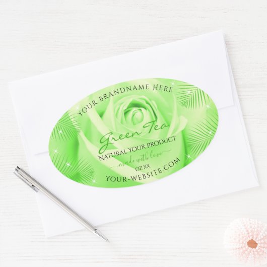 Blumenmarken Blätter für hellgrüne Rose Palm Ovaler Aufkleber (Umschlag)