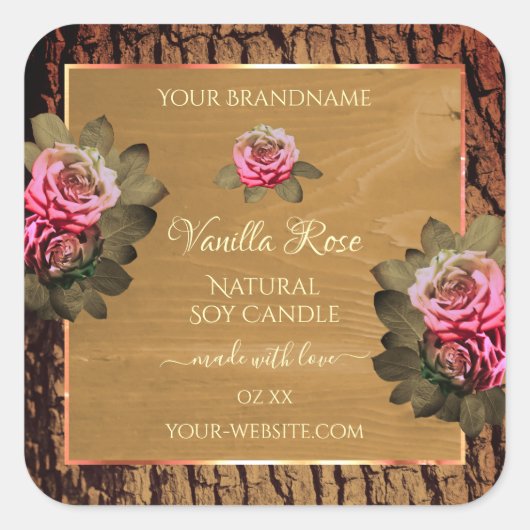 Blumenmarken Brown Wood Grain Tree Bark Quadratischer Aufkleber (Vorderseite)